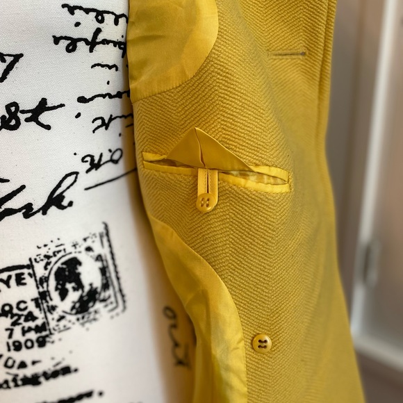 Talbots Yellow Mustard Double Breasted Herringbone Wool Peacoat Size Petite 4P - Picture 8 of 10